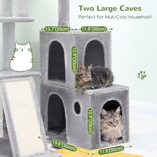 Globlazer Cat Tower for Indoor Adult Cats, 50-inch Heavy Duty Cat Tree House for Big Cats with Extra-Large Padded Platform, Sisal Scratching Board, 2 Large Condos, F50, Light Grey 5