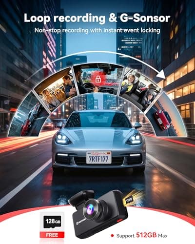 REDTIGER F17 Plus 4 Channel Dash Cam 2.7K+1080P*3, STARVIS 2, 128GB Card Included, 360° Front Inside and Rear Cabin Car Camera, IR Night Vision, 5GHz WiFi GPS, Voice Control, Touchscreen, Parking Mode 7