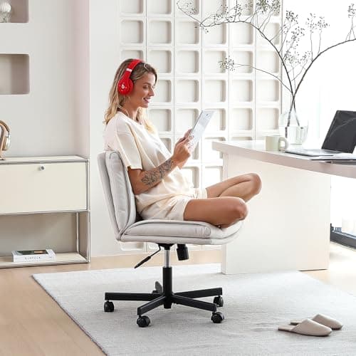 LEAGOO Criss Cross Chair with Wheels, Comfy Armless Desk Chairs with Tech Fabric, Wide Seat Cross Legged Office Chair, Height Adjustable Swivel Computer Task Chairs for Home Office, Bedroom, Make up 2