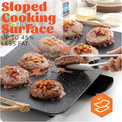 12x20inch Electric Griddle by BBQ Masters, 1700W Fast Even Heating, ILAG Granite Nonstick, Sloped Cooking Surface, Frameless Design for Easy Cleaning, Great for Family Gatherings, Black 5