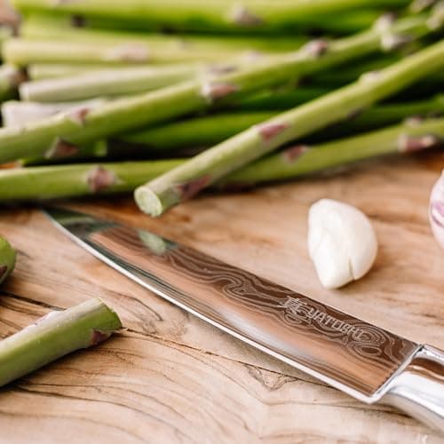 Yatoshi 15 Piece Classic Knife Block Set - Pro Kitchen Knife Set Ultra Sharp High Carbon Stainless Steel with Ergonomic Handle, Brown 7