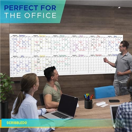 Extra Large 100"x36" Dry Erase Monthly Planner – 12-Month Whiteboard Calendar Includes 6 white Board Markers Eraser Push Pins & Mounting Tape 8