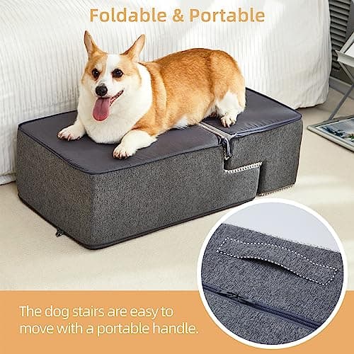 Pettycare Dog Stairs for Small Dogs - Foam Pet Steps for High Beds and Couch, Non-Slip Folding Steps Portable Pet Stairs, 4 Step, Grey 6