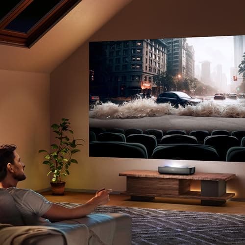 Hisense PL2, Ultra Short Throw Home Theater Laser Projector, 80” – 150”, 4K UHD, 2,700 Lumens, 3000:1 Contrast, Dolby Vision & Atmos, 3D, Google TV, WIFI 6E 7