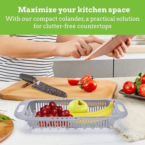 Nourished Essentials Over The Sink Strainer Colander 19 inch - Multi-Purpose Sink Colander for Kitchen Sink for Efficient Food Preparation - Ideal for Rinsing, Draining, Thawing, and Drying - Grey 6