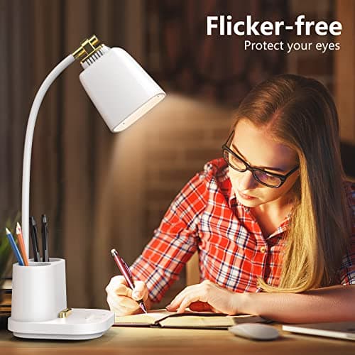 GONDSILY LED Desk Lamp with USB Charging Port Touch Control 3 Color Modes, Stepless Dimming,Eye-Caring LED Table Lamp for Home,Office,Bedroom,Reading,Work,Study,Gooseneck Lamp, 5V, 2.4A 7