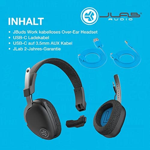 JLab JBuds Work Wireless Headset with Microphone, Over Ear Computer Headsets, Wired or Wireless Headphones with 60+ Playtime, Multipoint Bluetooth Headset for Laptop, Teams, Office with Mic (1 Pack) 9