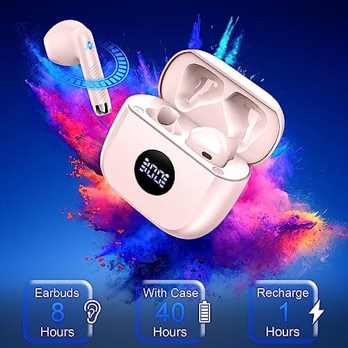 Wireless Earbuds, Bluetooth 5.4 Ear Buds LED Power Display Headphones Bass Stereo, Bluetooth Earbuds in-Ear Noise Cancelling Mic, 40H Playback Mini Case IP7 Waterproof Sports Earphones for Android iOS 7
