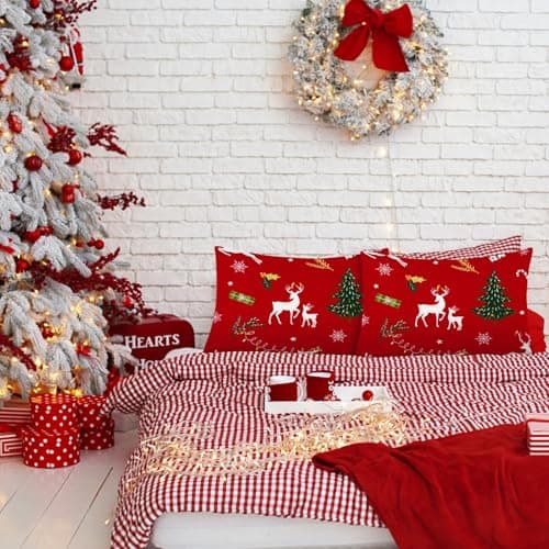 YIYEA Christmas Standard Pillow Cases Set of 2, Ultra Soft Double Brushed Microfiber Pillowcases Standard, Christmas Bed Pillow Covers, Fade Resistant, Easy Slip-On (20"x26") 5