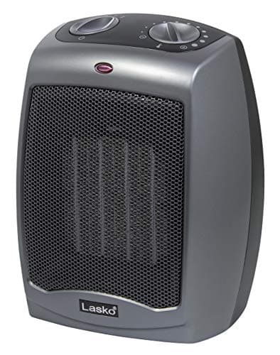 Lasko Portable Indoor Electric Ceramic Space Heater with Tip-Over Safety Switch, Overheat Protection and Thermostat, 2 Speeds, Safe for Home, 9.2 Inches, Dark Gray, 1500W, 754201