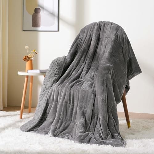 Cottonblue Sherpa Fleece Weighted Blanket 15 lbs for Adult, Flannel Cozy Plush Bed Blankets, Fuzzy Sherpa Weighted Blankets Full Size, Minky Soft Blanket for Sofa Bed, 48 x 72 inches, Grey 9