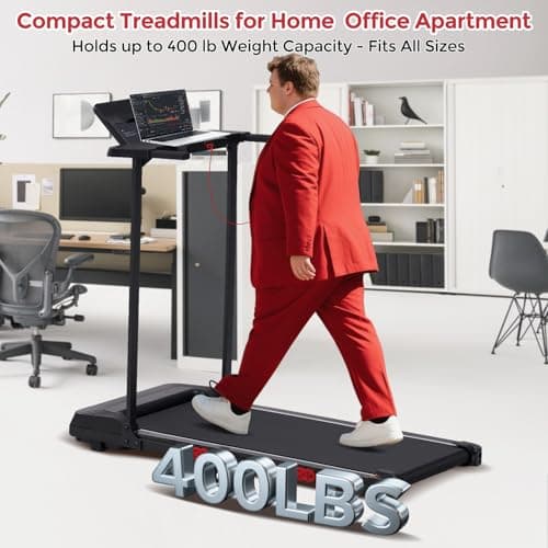 Compact Walking Pad with Handle Bar, 3.5HP Electric Portable Walking Pad Treadmills with Handles for Home Small Spaces, 0.6-10MPH Home Small Treadmill with Big Screen for Office Apartment, 400LBS 8