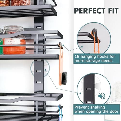Eastherry Over The Door Pantry Organizer，9-Tier Over The Door Organizer with Adjustable Basket，Metal Hanging Pantry Organizers and Storage for Kitchen, Back of Door Seasoning Rack (Black) 6