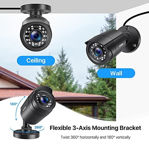 ZOSI 1080P 4 Pack HD TVI Security Cameras, 80ft Night Vision, Outdoor Indoor Weatherproof Bullet Camera for 1080P/5MP/4K HD TVI Analog CCTV DVR System 8