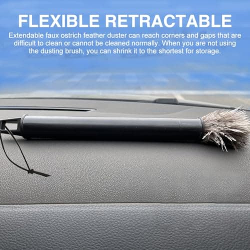 2pcs Ostrich Feather Duster for Cleaning, 9.8-16 inch Fluffy Natural Retractable Feather Duster with Retractable Handle (Black) 6