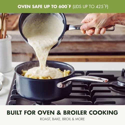 GreenPan Prime Chatham 1QT & 2QT Saucepan Pot Set with Glass Lids, Hard Anodized Diamond Infused Ceramic Nonstick, PFAS-Free, Dishwasher Safe, Oven Safe, Multipurpose Chefs Pan, Stay-Cool Handle,Black 6