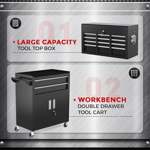 INTERGREAT 8-Drawers Rolling Tool Chest, Assembled Tool Chest with Wheels, Detachable Top Tool Box, Tool Cabinet for Repair Room,Warehouse, Rolling Tool Box with Hooks,Tray Divider,Liners(Black) 5