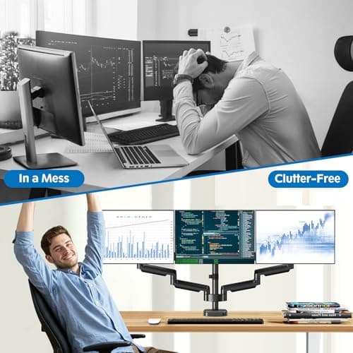 ErgoFocus Triple Monitor Desk Mount for Computer Screens up to 32", Holds up to 19.8 lbs Each, 3 Monitor Arm, Heavy Duty Stand Vesa Mount 75x75, 100x100 6