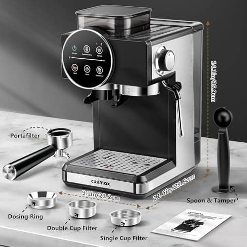CUSIMAX Espresso Machine with Grinder, 20 Bar Professional Expresso Coffee Machines with Milk Frother Steam Wand, Espresso Maker with 60oz Removable Water Tank, Cappuccino & Latte Machine for Home 9