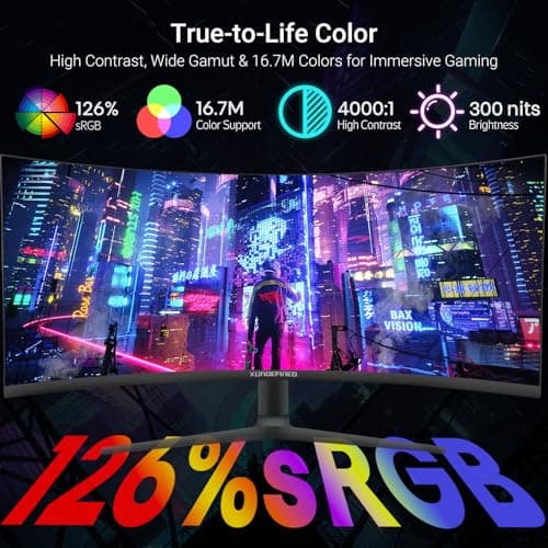 34 Inch Curved Monitor 180Hz, UWQHD 3440x1440p Ultrawide Gaming Monitor 1500R with Speaker, PIP/PBP, 4000:1 Contrast, sRGB126%, HDR, FreeSync & G-SYNC, 1ms(MPRT), HDMI/DP Port, Adjustable Stand, VESA 5