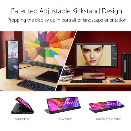 ASUS ProArt Display 14” Portable Touch Screen (PA147CDV) - 32:9 (1920 x 550), IPS, 100% sRGB, Color Accuracy ΔE < 2, Calman Verified, USB-C, Control Panel, MPP2.0 Pen Support, Adobe Suite Shortcut 6