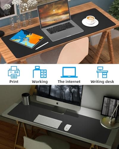 Leather Desk Pad Protector,Large Desk Mat, Mouse Pad, Non-Slip PU Leather Desk Blotter, Laptop Computer Desk Keyboard Mat, Waterproof Desk Writing Pad for Office/Home (Black, 48" x 17") 6