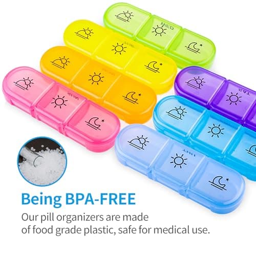 ZIKEE Weekly Pill Organizer 3 Times a Day, Compact Pill Box 7 Day with Roomy Pill Case and Sturdy Design for Managing Your Vitamins, Fish Oils, Supplements and Medications 6