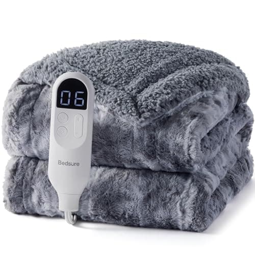 Bedsure Faux Fur Heated Blanket Throw Blanket, Fast Heating Electric Blanket with 6 Heating Levels & 4 Time Settings, Cozy Gifts for Women Men (50x60 inches, Grey) 9