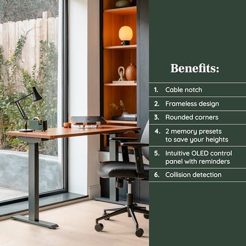 Branch Duo Standing Desk 58 Inches - Adjustable Standing Desk with 20” Range - OLED Control Panel - Frameless Design & Compact Size Suitable for Many Spaces - Walnut Top - White Base 5