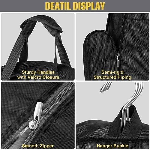 SLEEPING LAMB Heavy Duty Garment Bag for Travel, 43''Waterproof Suit Bag for Men Travel and Foldable Carry On Garment Bag for Hanging Clothes with Large Pocket in Business Trip, Black 6