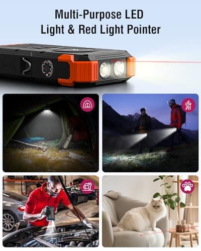 Sudrov Solar Charger Power Bank, 42800mAh Wireless Portable Charger with USB-C in/Output, QC3.0 Fast Charging 15W 4 Ports Outdoor Battery Pack Built-in Dual Led Flashlights for iPhone Samsung etc Red 5