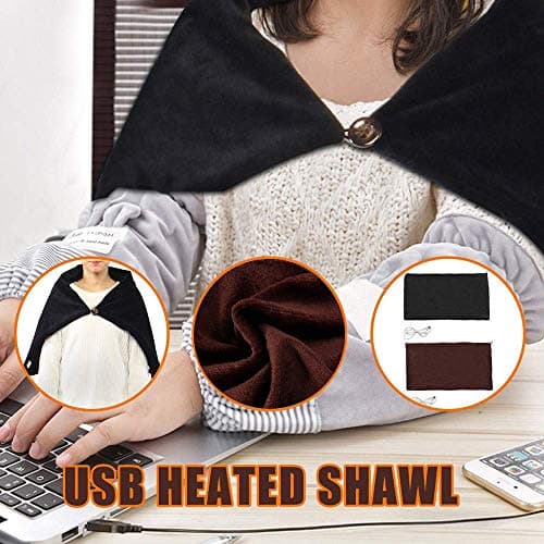 CEBUY USB Electric Blanket, Heated Shawl Throws 5V/2A-3 Heating Levels & 3 Hours Auto Off Scarf Neck Shoulder Blanket (Black) 6