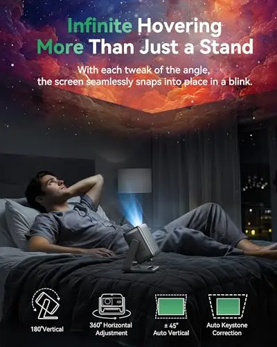 Projector with WiFi and Bluetooth, Support Decoding Projector 4K, 1200 ANSI 180° Rotatable with Native 1080P Mini Projector, Auto Keystone, Portable Smart Outdoor Home Movie Projectors 5