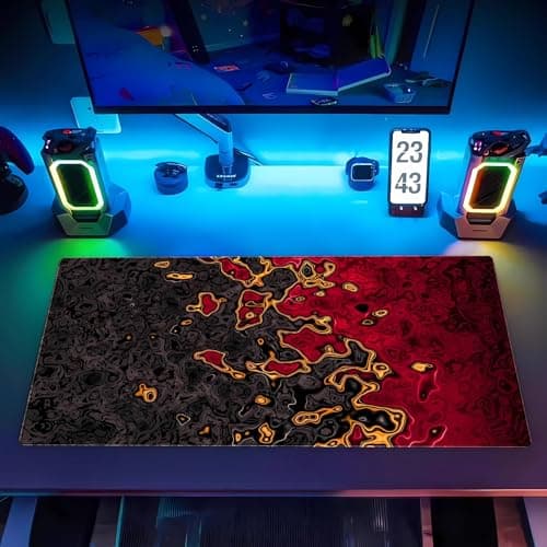 Shalysong Red and Black Large Gaming Mouse Pad, Fluid Abstract Art Desk Mat 31.5x15.7 inch, Extended XL Non-Slip Micro-Fiber Surface with Natural Rubber Base for Computer Laptop, Home or Office Use 7