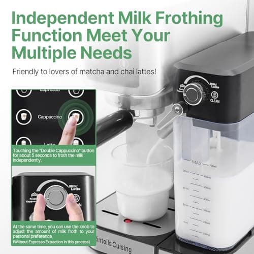 URintells Cuising Espresso Machine 20 Bar, Touchscreen Espresso Maker with Automatic Milk Frother for Cappuccino Latte, Expresso Coffee Machine for Home with Dual Heating System and Dual Pump 5
