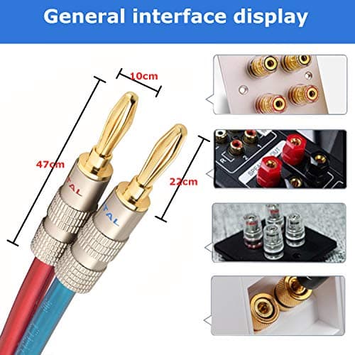 AutCreation Speaker Cable Wire with Banana Plugs,14 AWG HiFi Pure Copper Speaker Wire,99.9% OFC Stranded Copper Wire,Gold Plated Banana Tip Plugs,Red/Blue (1.5M(4.9ft)) 5