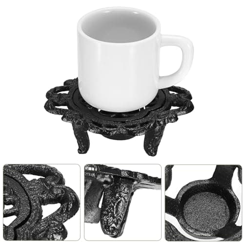 Sumnacon Cast Iron Teapot Warmer Dish Cups Heater Decorative Trivet with Tealight Holder - Rustic and Heavy Duty Tealight Candle Holder Stands - Elegant Food Warmer for Tea, Coffee, Milk 9