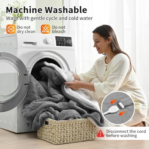 Fantico Electric Blanket Queen Size，Dual Control Heated Blankets with 0.5-12H Auto-Off and 10 Heating Levels，Soft Velvet to Warm Sherpa，Overheat Protection, ETL Certified, Machine Washable 84" × 90" 5