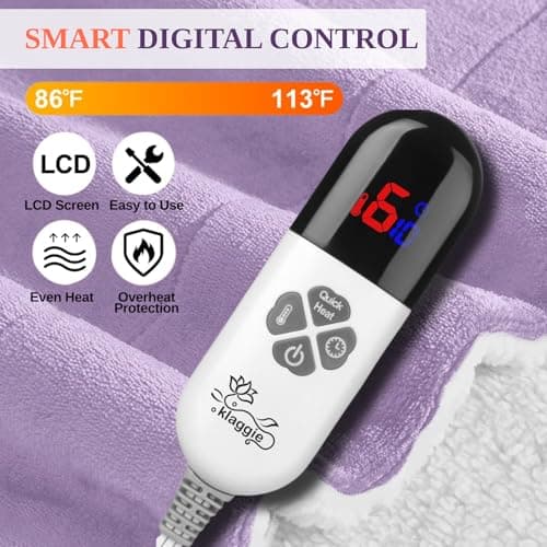 Klaggie Electric Heated Throw Blanket Sherpa 50"x60" Purple Machine Washable 6 Heat Settings 4 Hours Auto Off Overheat Protection for Home Office Use 5