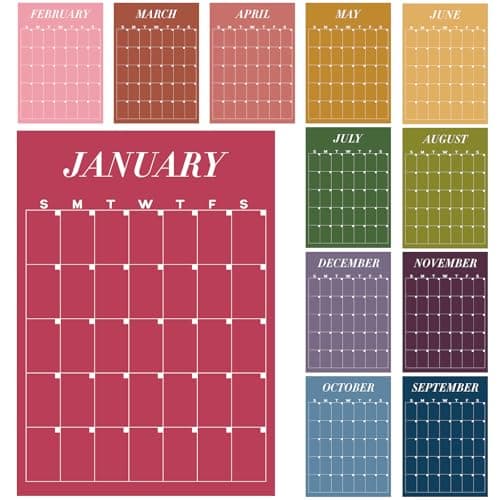 12 Pcs Rainbow Undated Calendar 16‘'x 12‘' Large Erasable Wall Calendar Dry Ease Reusable Planning Colorful Yearly Rainbow Blank Planner for Office Home Educational Study Room Back to First Day