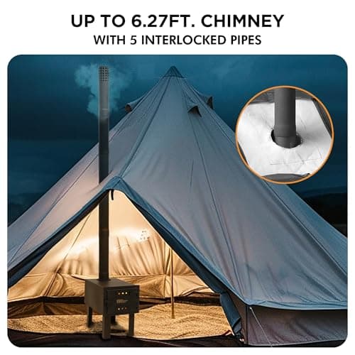 Red Mountain Valley Outdoor Camping Wood Stove, Portable Hot Wood Burning Tent stove with 5-Section Chimney and 2 Dual Rakes, small rv cast iron wood stove, ideal for hunting and camping 6
