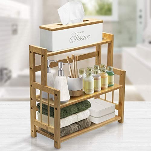 Sorbus Kitchen Countertop Organizer Bamboo Wooden Counter Storage Shelf Rack for Spice, Soap, Skin Care, Makeup Display Stand, Bathroom Shelves, Vanity, Office (3-Tier) 6