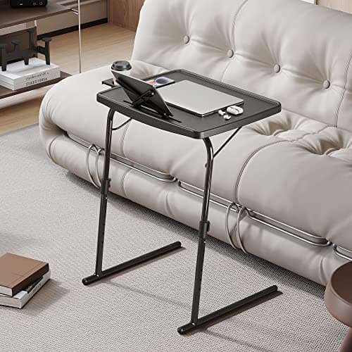 X TV Tray Table, Allpop Large TV Dinner Tray for Eating, Adjustable Folding Laptop Table with Book Stand, Cup Holder & Tablet Slot on Couch & Bed, Black 7