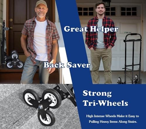 Mecete Hand Truck Dolly – 6 Years in Service – Stair Climbing Cart, Stair Climber Cart 460 Lb Capacity All Terrain Stair Dolly Heavy Duty with Telescoping Handle and 6 Wheels (Black) 2 Climbing Ropes 4