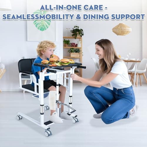 Drexo Patient Lift Transfer Chair, 5 in 1 Patient Lift Chair with 180°Split Seat, Height Adjustable Patient Transfer Chair with 4 Casters for Home Seniors Elderly, Load 450Lbs (Non-Fold, Silver) 6