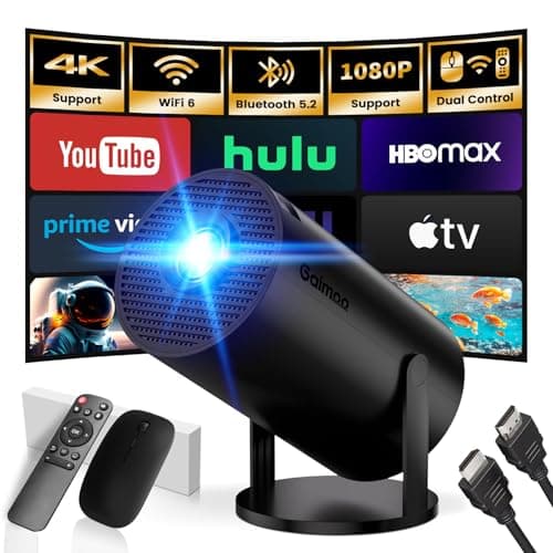 Mini Projector with WiFi and Bluetooth Built-in Apps Smart Projector Support 4K 1080P FHD 180° Adjustable Auto Keystone Compatibile with HDMI/TV Stick/Memory Stick/Laptop, Black