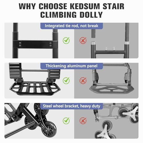 KEDSUM 460 LBS Stair Climbing Dolly, Folding Dolly Cart with Wheels for Stairs, Telescoping Handle & 100% Thickened Steel Stair Climbing Cart for Warehouses, Homes, and Offices, Height 49.2 inch 5