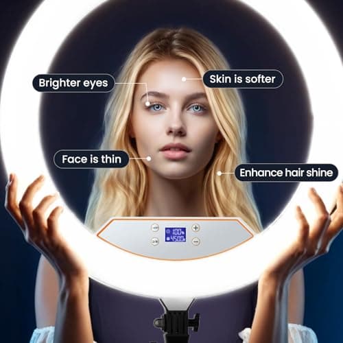 22in Large Ring Light with Stand,512pcs Bulbs Big Ring Light with 75" Tripod for iPhone/LED Display/4 Clips/2 USB Ports,2600K-6500K Dimmable Barber Light,for TikTok Video Recording Tattoo Lash Makeup 6