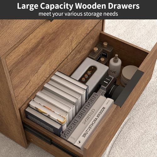 LUCYPAL 2 Drawer Lateral File Cabinet,Wood Filing Cabinets for Home Office,Large Printer Stand File Cabinets with Handle for Letter Size Files,Brown 27.56" W x 14.57" D x 24.02" H 5