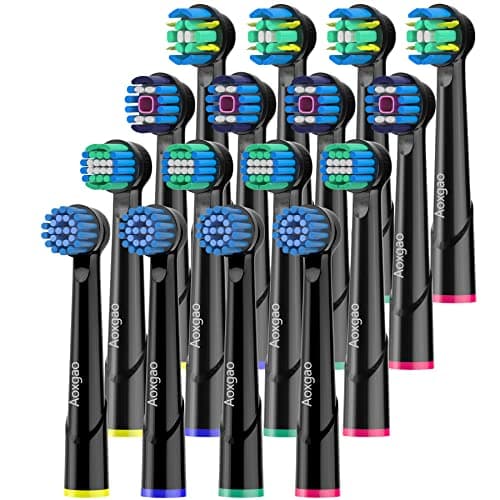 Aoxgao Replacement Heads Compatible with Oral B Electric Toothbrush, 16 Pcs Toothbrush Heads for Oral-b Braun Refill Pro 1000 2000 3000 500 Vitality Genius x (Black)